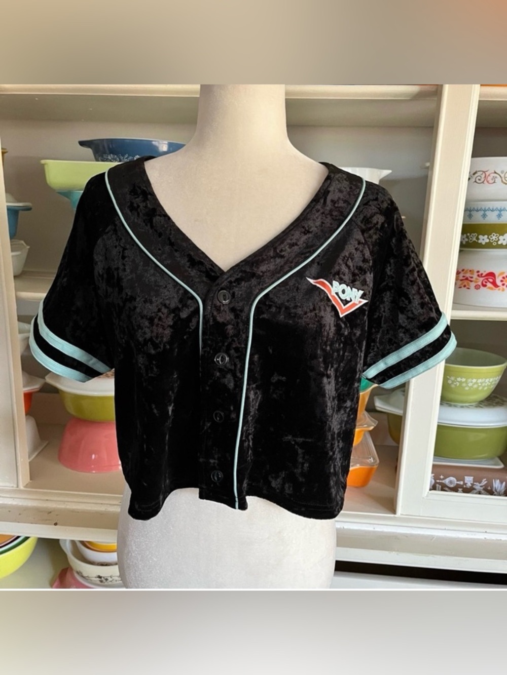 Pony x Forever 21 Baseball Style Velvet Crop Top - Size Medium